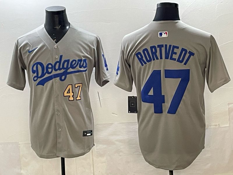 Men 2026 Nike Los Angeles Dodgers #47 Rortvedt Grey Game MLB Jersey 011